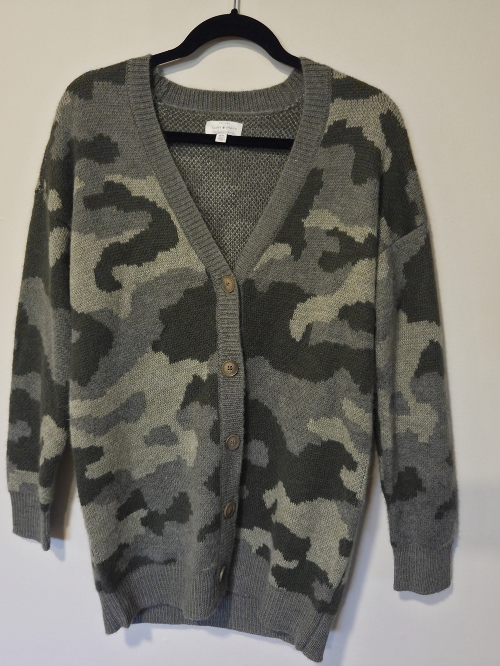 Lucky Brand Women's Camo V-Neck Button Cardigan